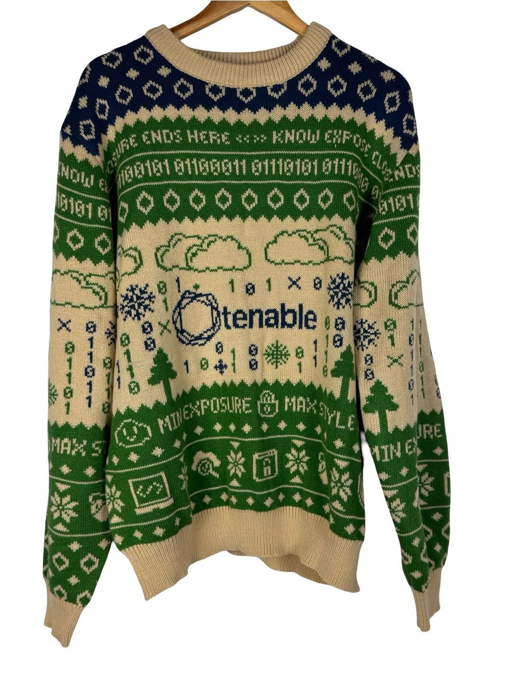 Tenable Network Security Promo Knit Sweater Men's Size 2XL Binary Code IT Tech